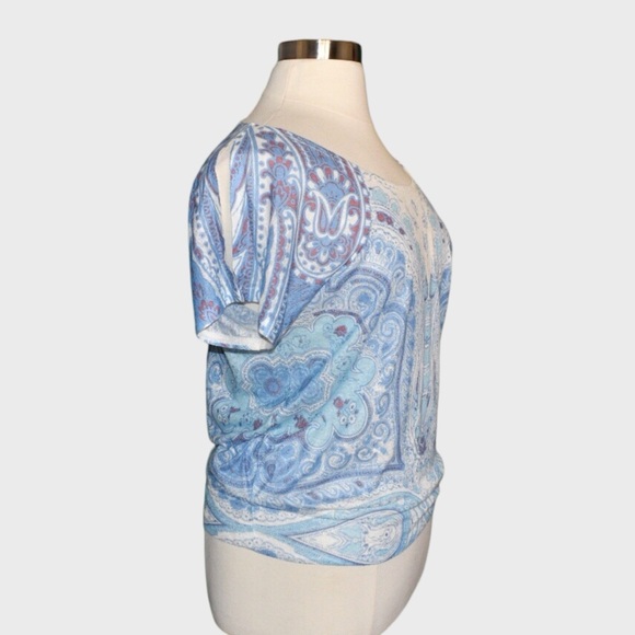 Seven7 Mosaic Print Cold Shoulder Short Sleeve Top - Picture 2 of 4